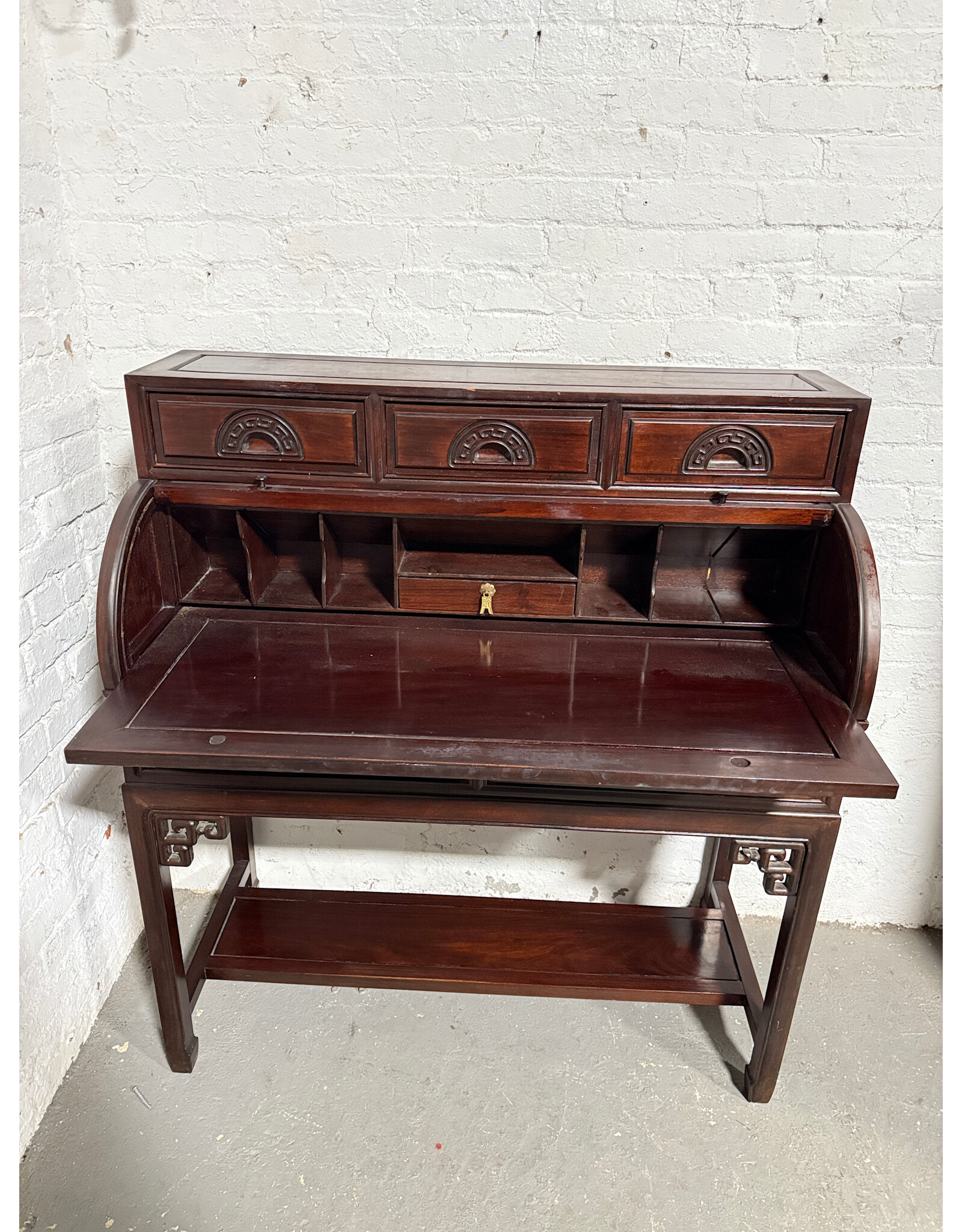 Antique Hardwood Cylinder Desk