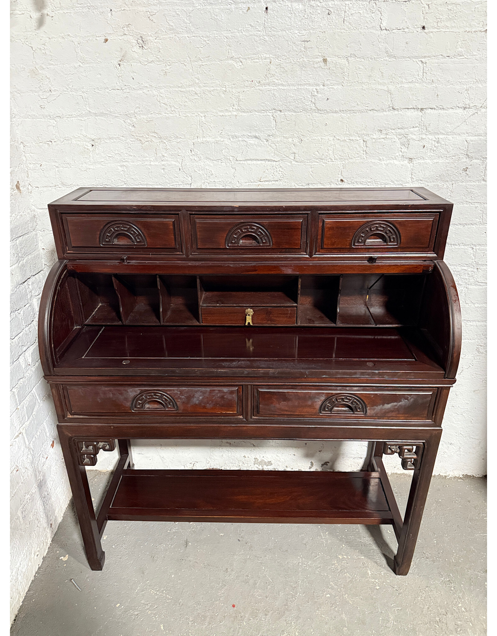 Antique Hardwood Cylinder Desk