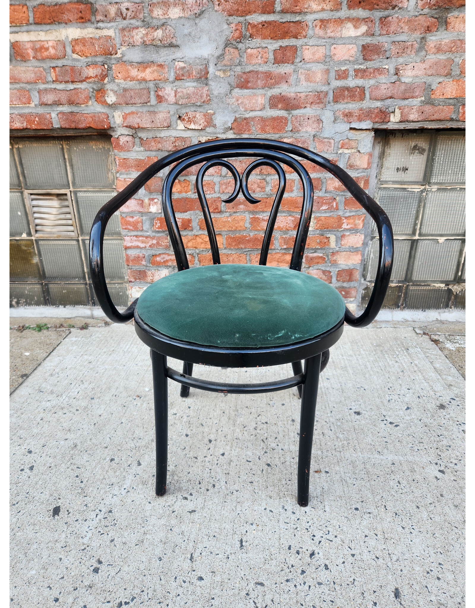 Green Velvet Upholstered Seat Bentwood Captains Chair