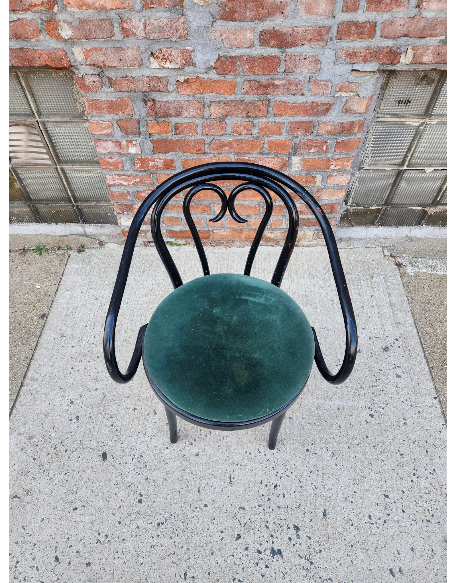 Green Velvet Upholstered Seat Bentwood Captains Chair