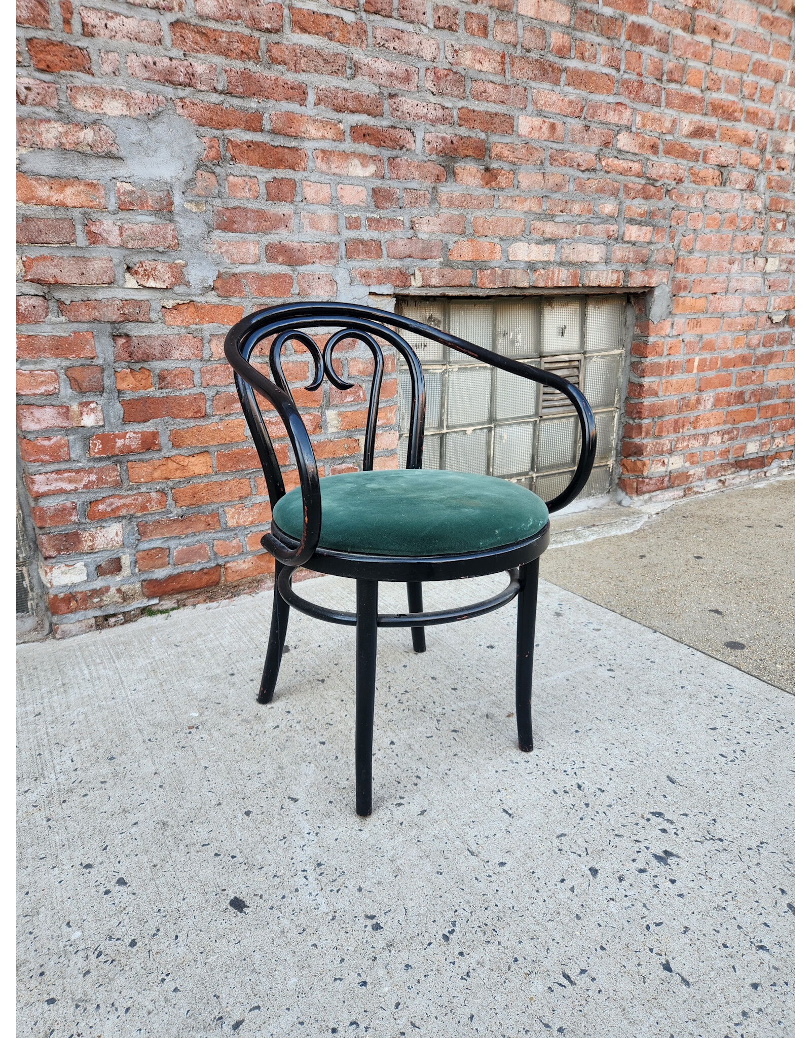 Green Velvet Upholstered Seat Bentwood Captains Chair