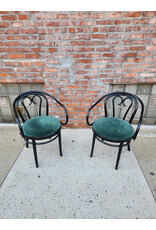 Green Velvet Upholstered Seat Bentwood Captains Chair