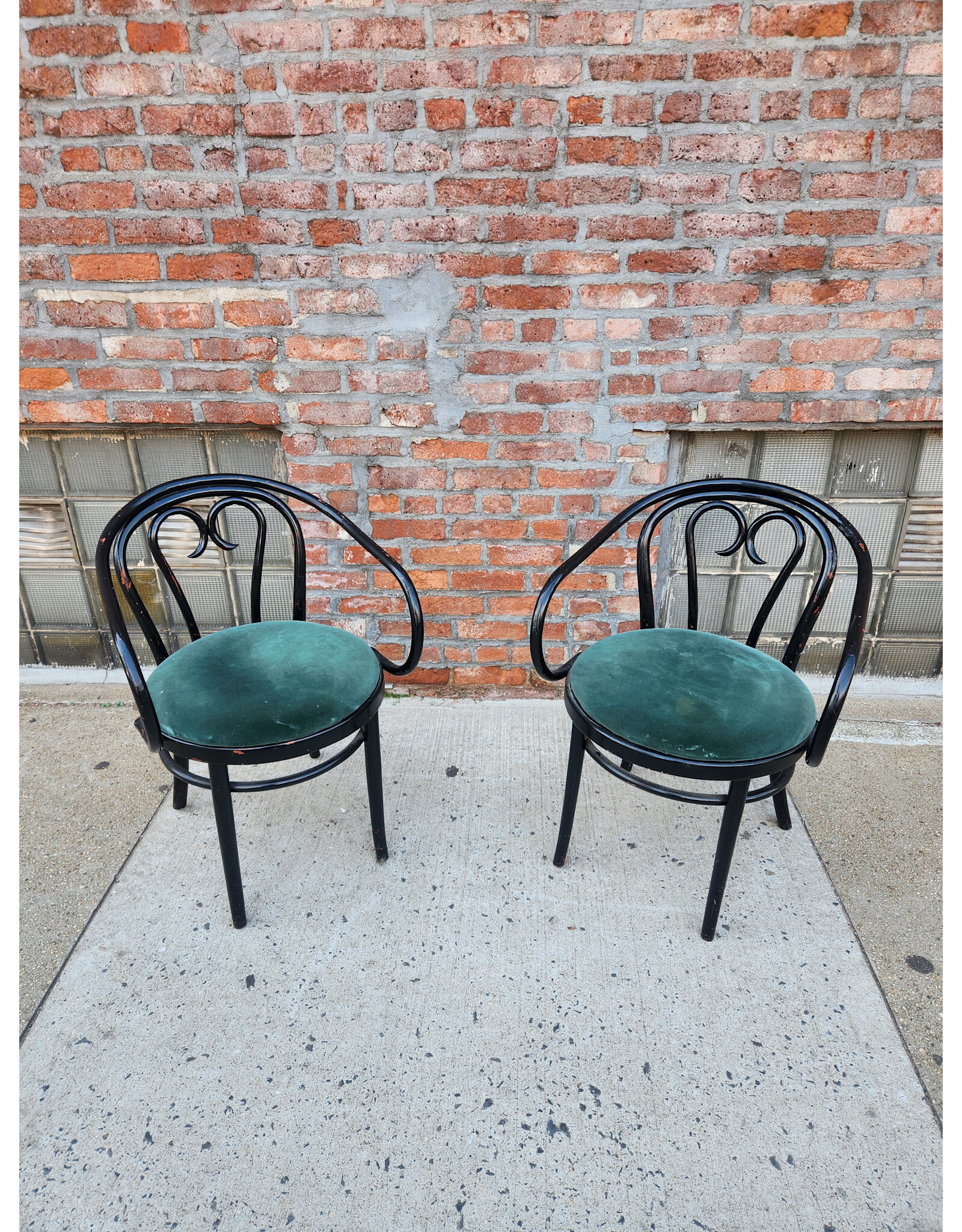 Green Velvet Upholstered Seat Bentwood Captains Chair