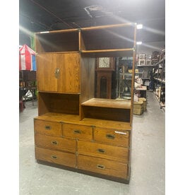 Vintage Bernhardt Campaign Style Mahogany Double Dresser Hutch Bookshelf Mirror