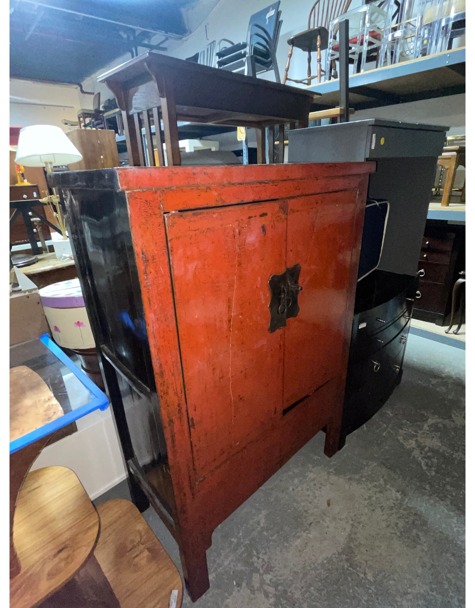 Antique Chinese Red Lacquered Wedding Cabinet