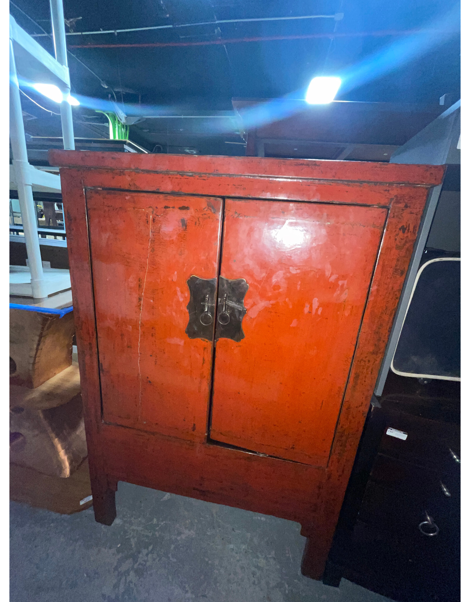 Antique Chinese Red Lacquered Wedding Cabinet