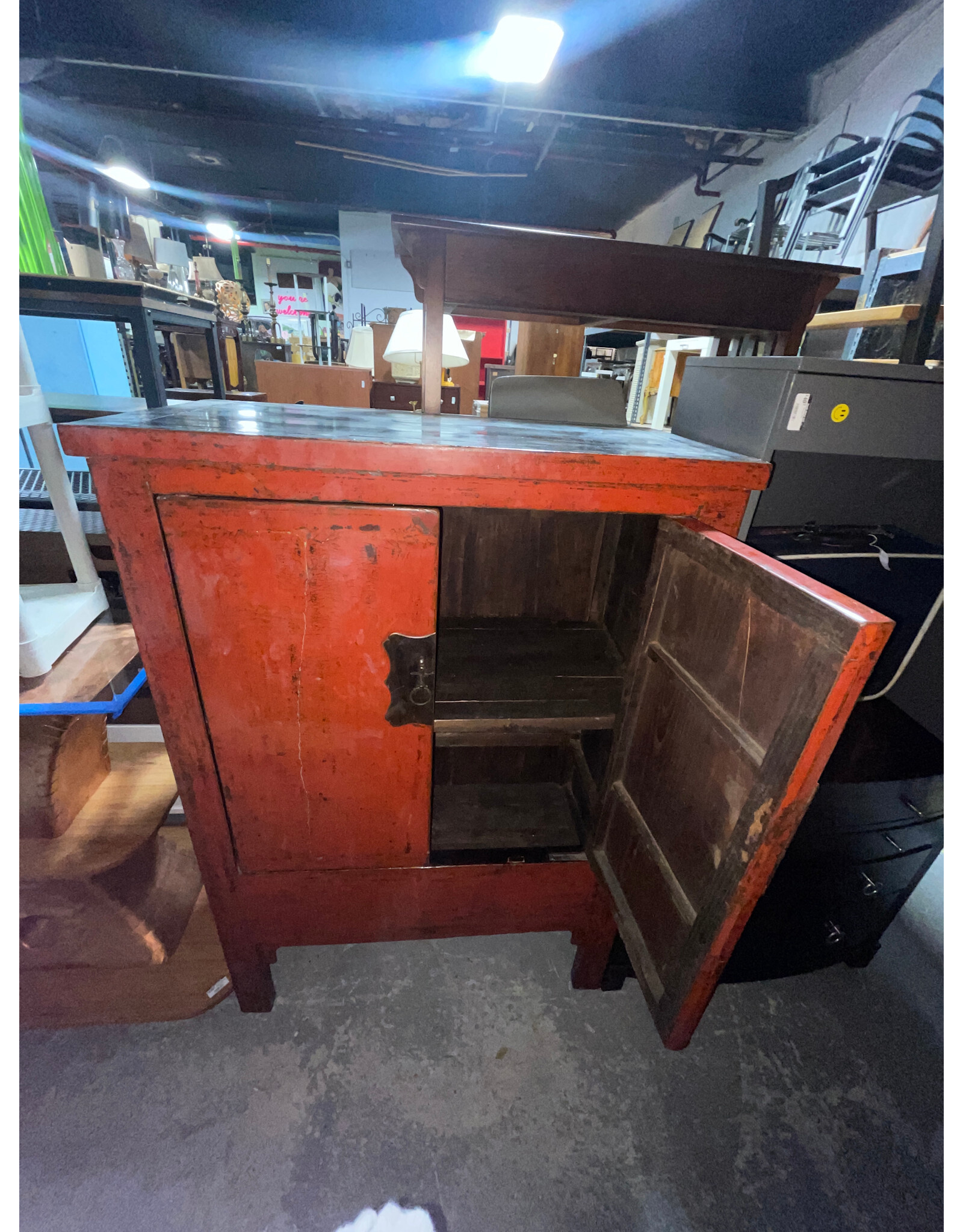 Antique Chinese Red Lacquered Wedding Cabinet