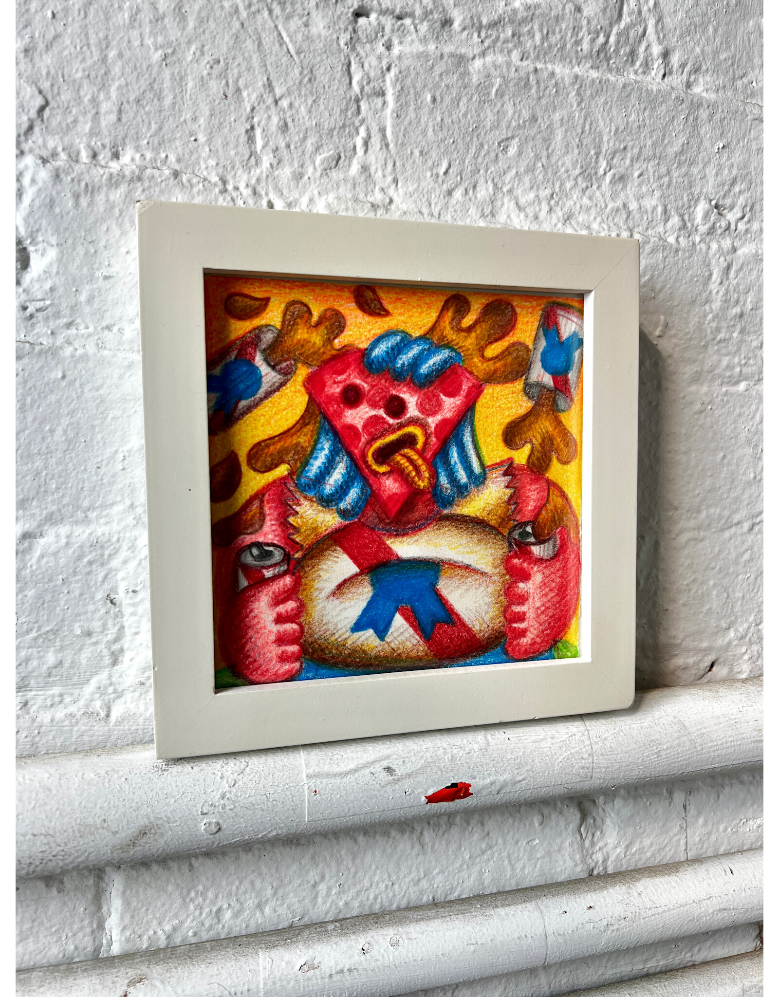 snacktime!, framed colored pencil drawing