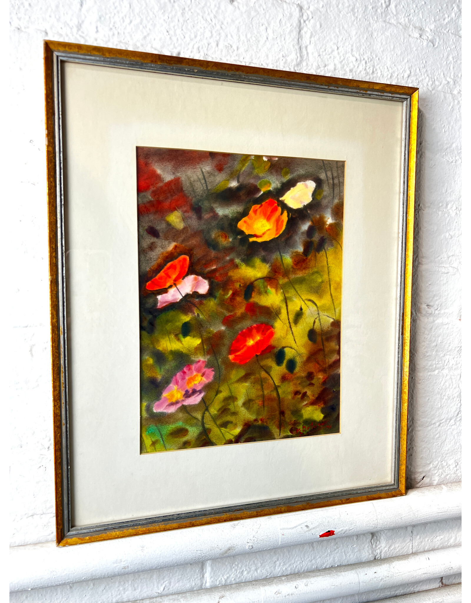 Field of Poppies,  framed watercolor painting