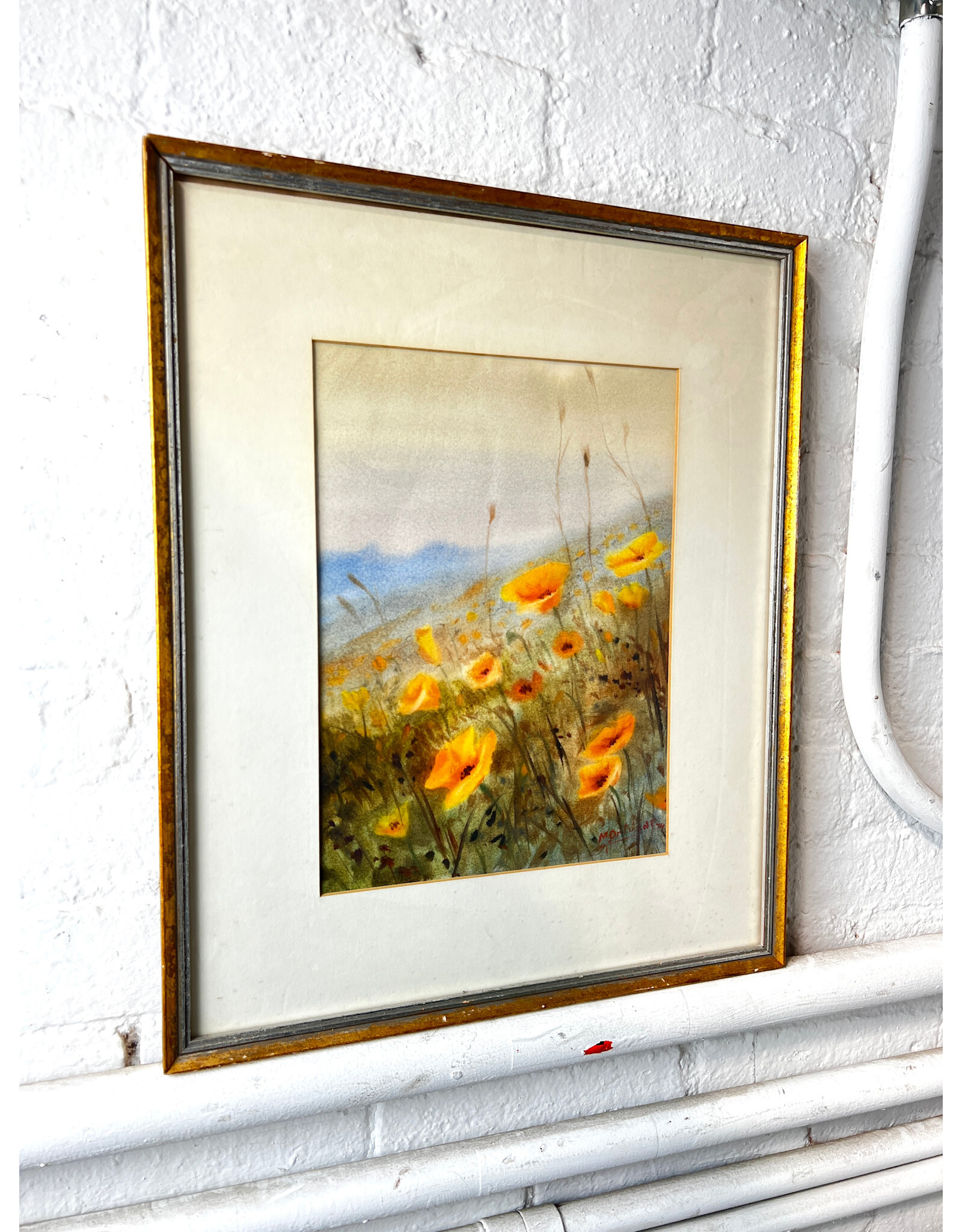 California Poppies, framed watercolor painting