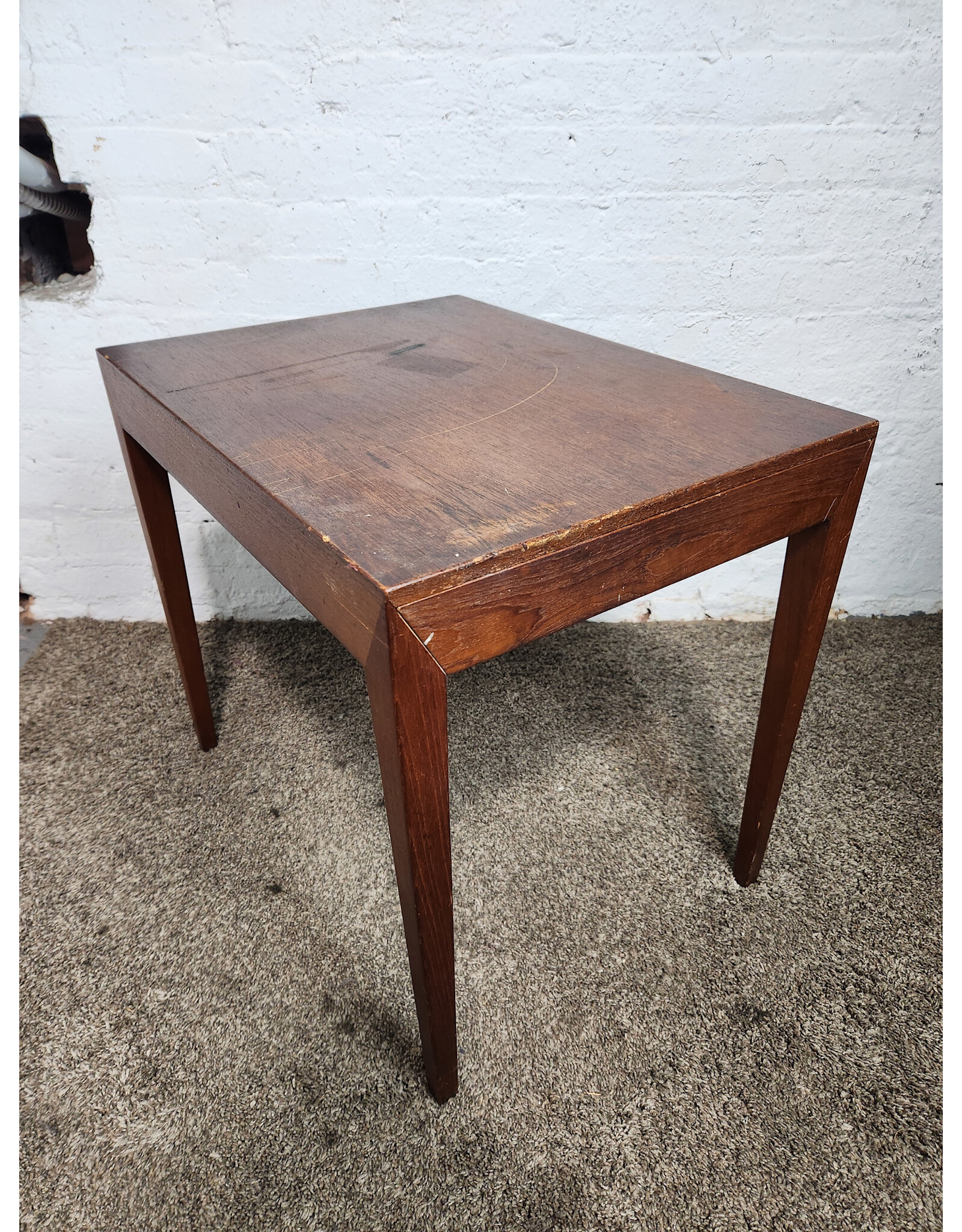 Wooden MCM Side Table with Sewing Drawer