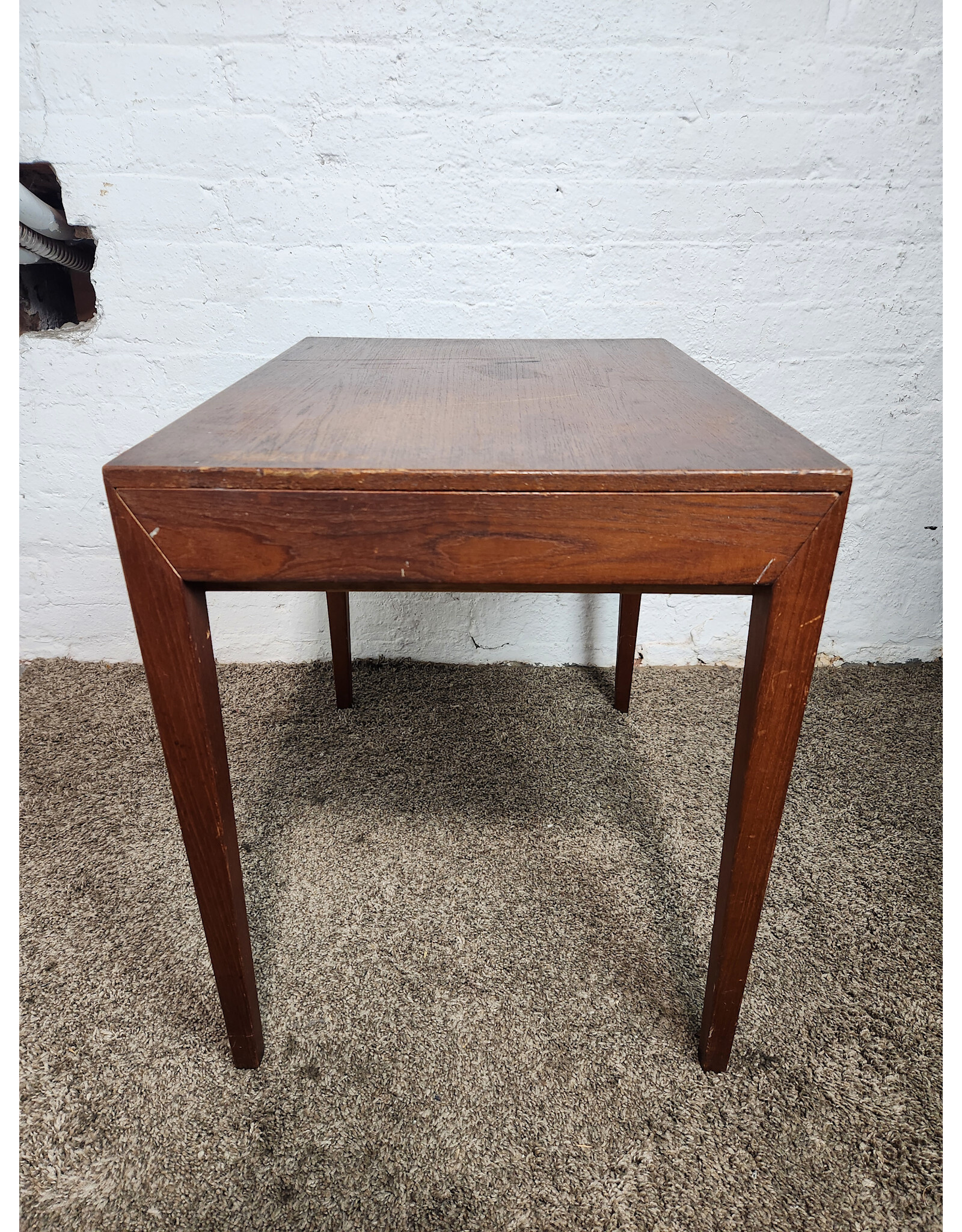 Wooden MCM Side Table with Sewing Drawer