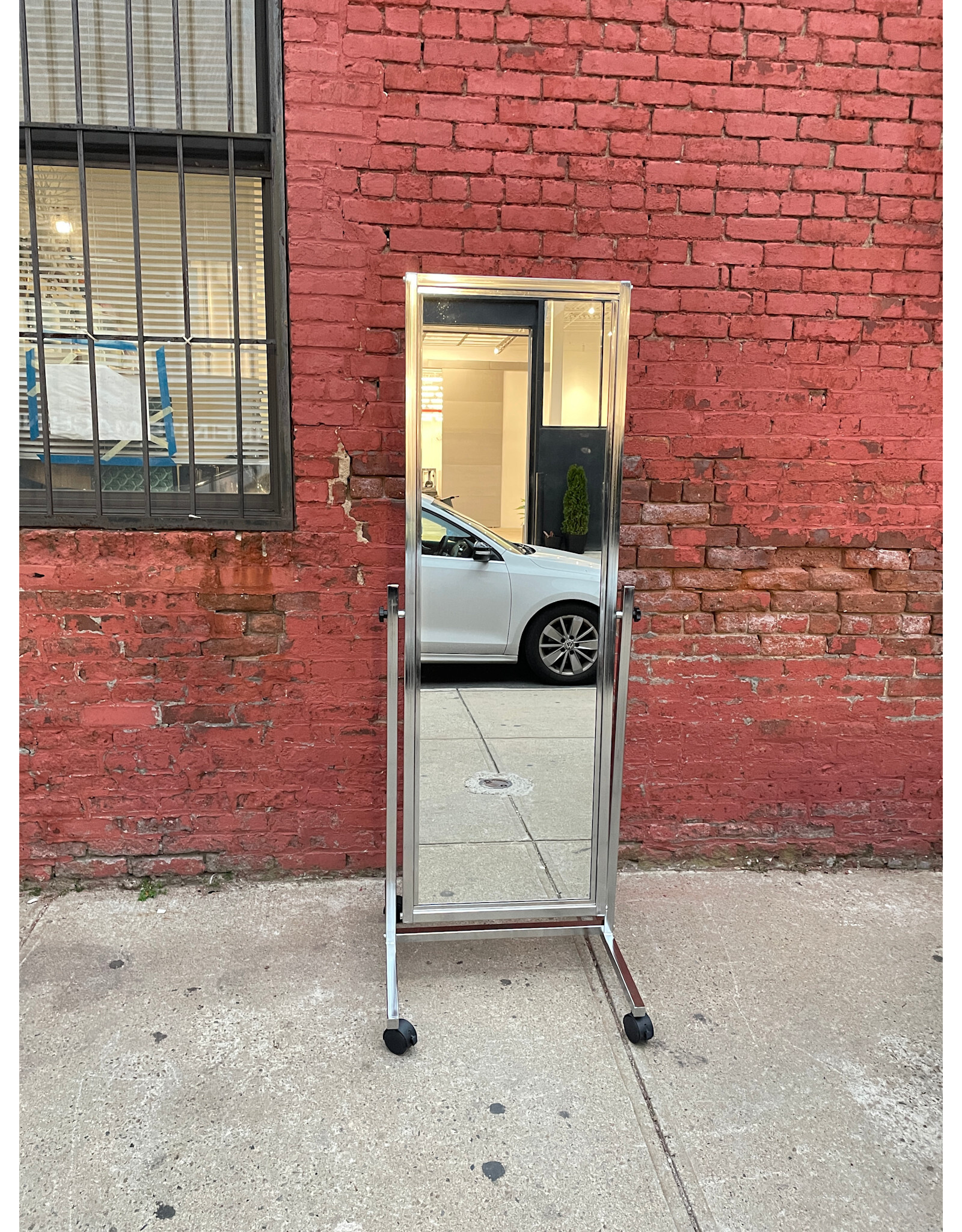 Chrome Floor Full Standing Rolling Mirror
