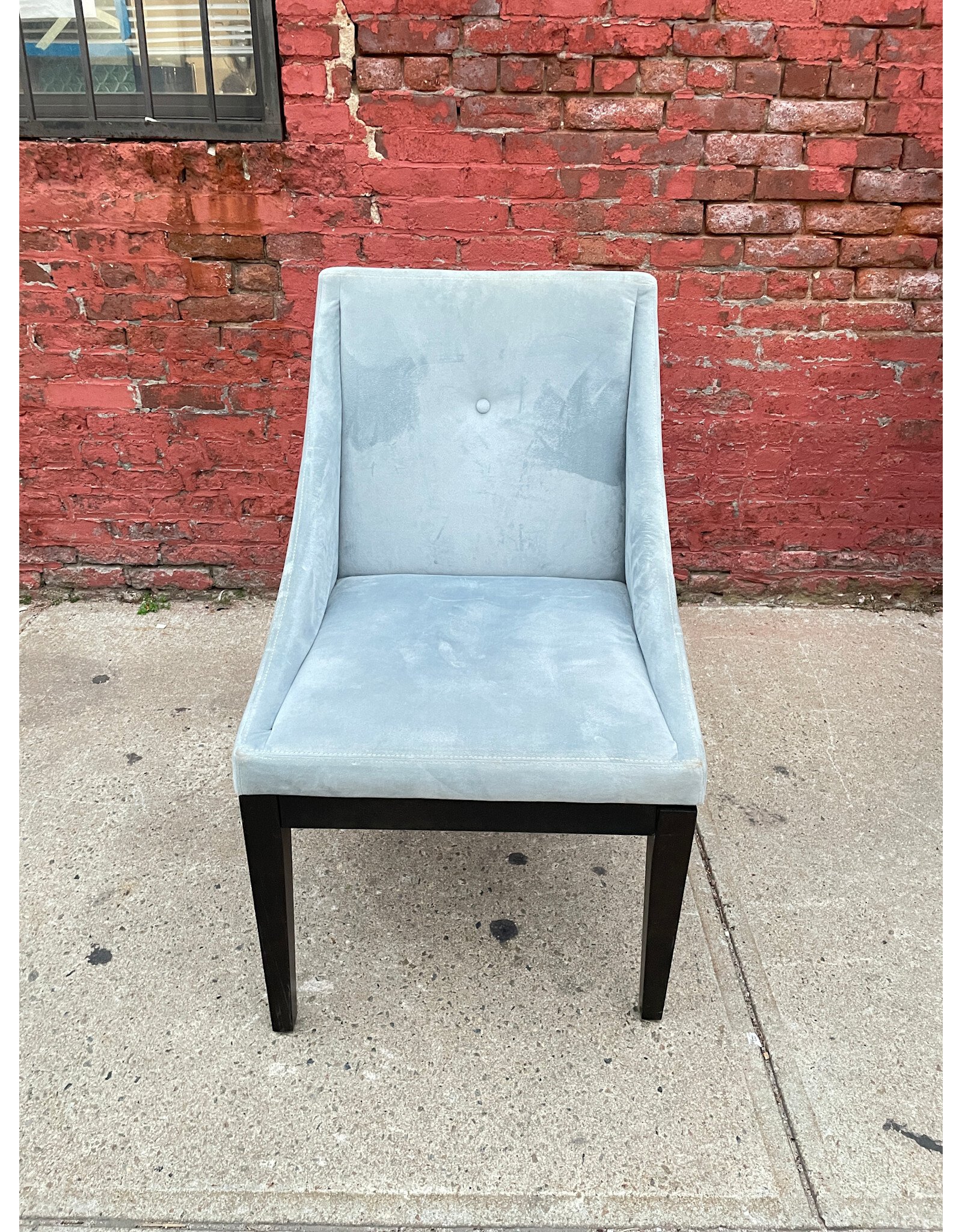 Light Blue Curved Upholstered Suede Dining Chair