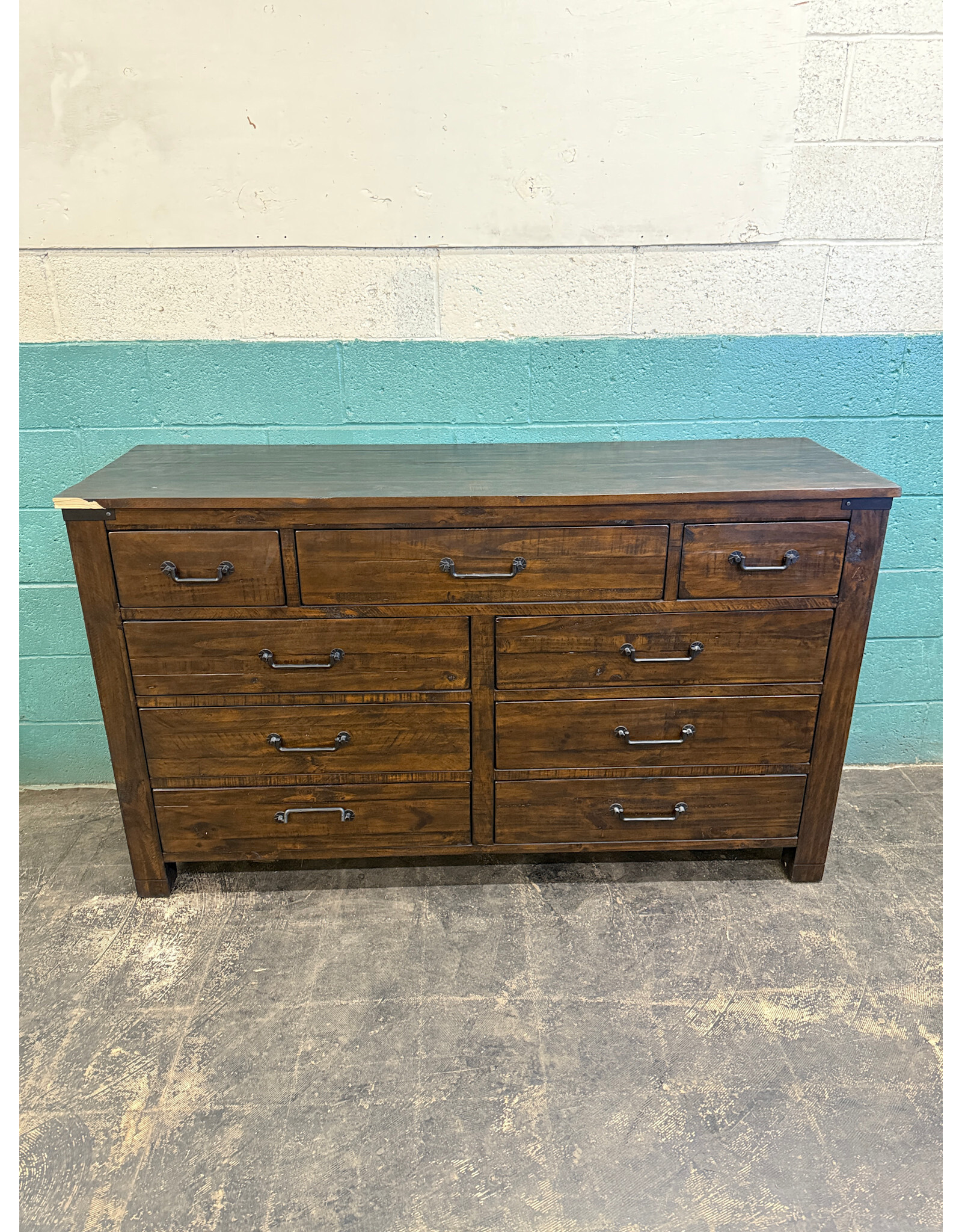 Rustic Wood 9-Drawer Dresser