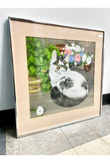Pretty Kitty, framed drawing, sgnd Nina, 1979
