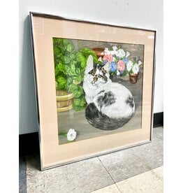 Pretty Kitty, framed drawing, sgnd Nina, 1979