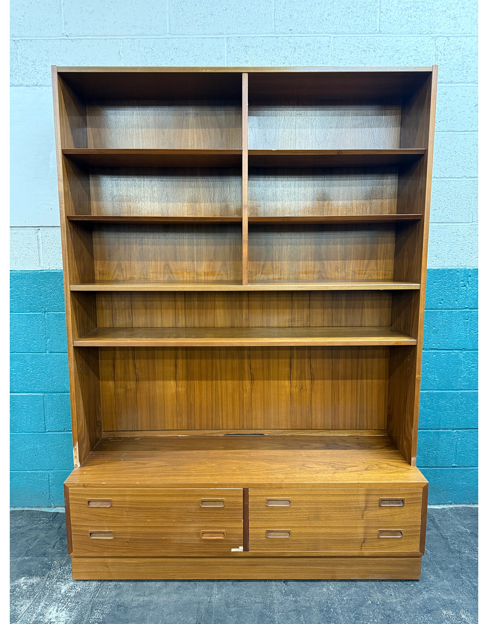 Maurice Villency Danish Modern Teak Bookcase, 4-Drawer Chest Base