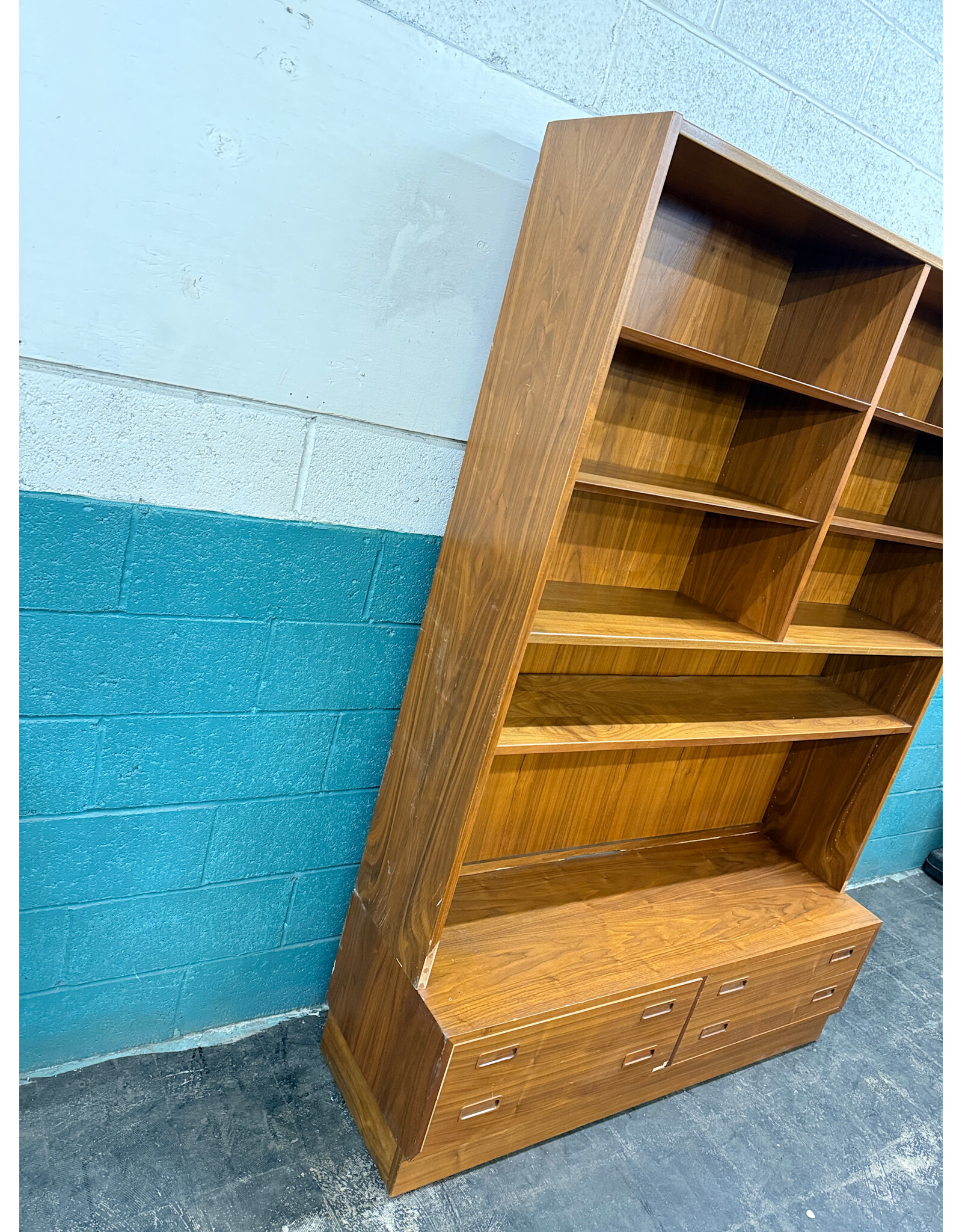 Maurice Villency Danish Modern Teak Bookcase, 4-Drawer Chest Base