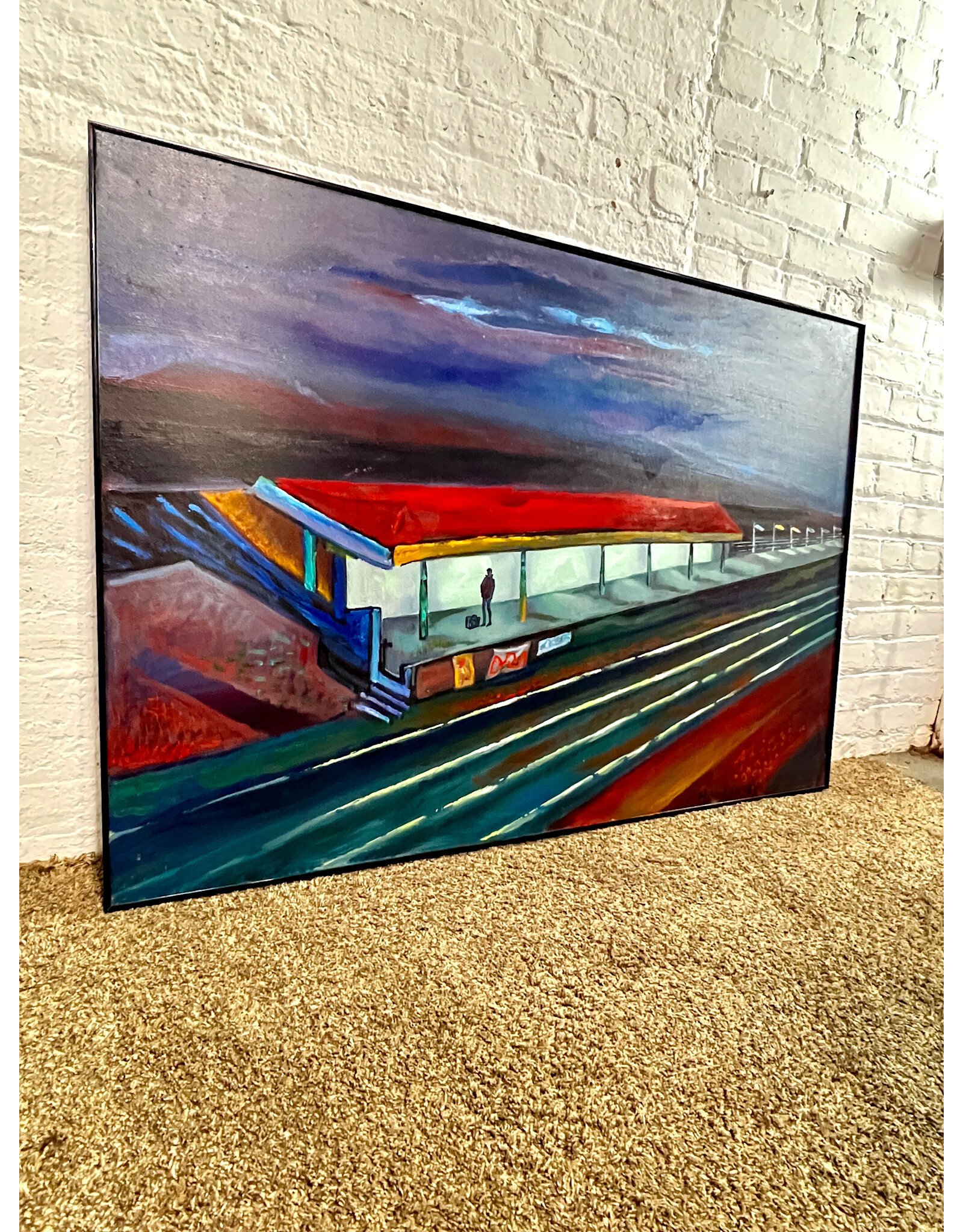 Rest Stop, framed oil on canvas, sgnd Milton Yarenksy