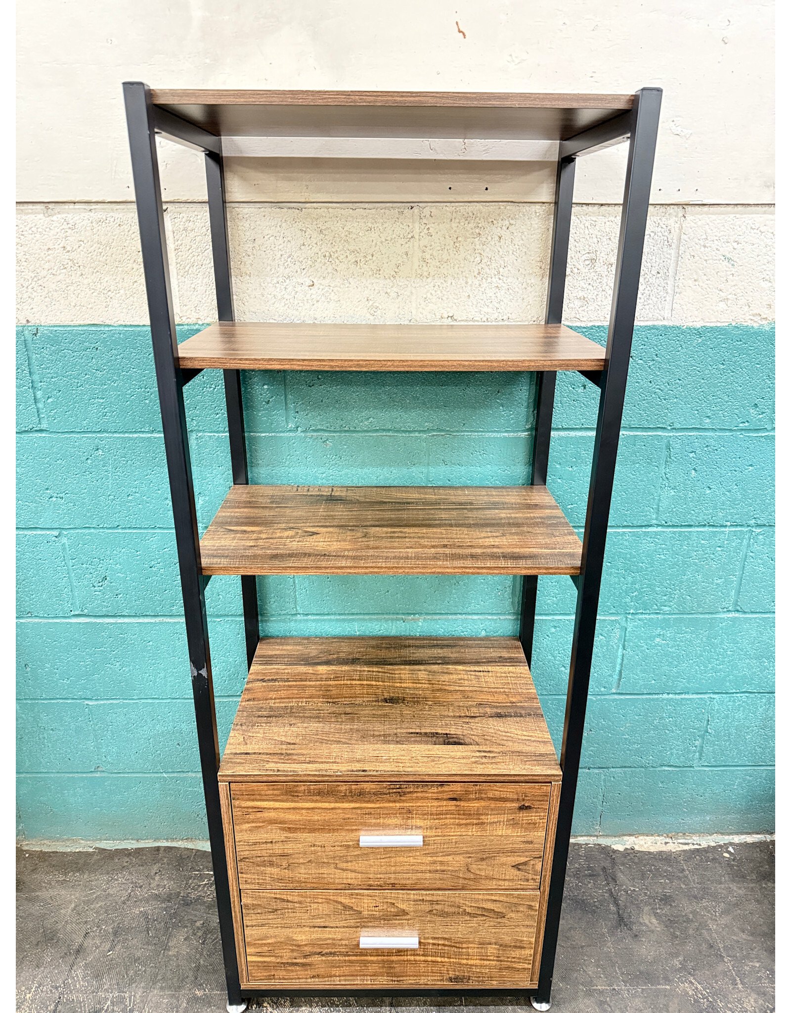 Modern Industrial 3-Self 2-Drawer Bookshelf