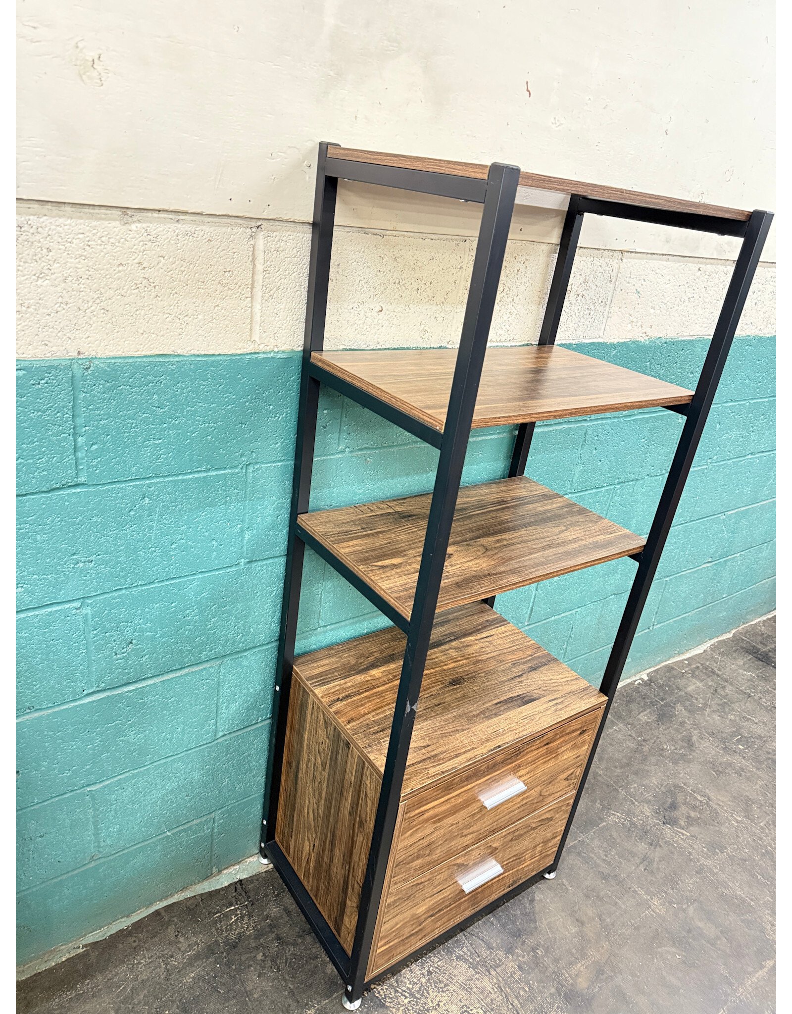 Modern Industrial 3-Self 2-Drawer Bookshelf