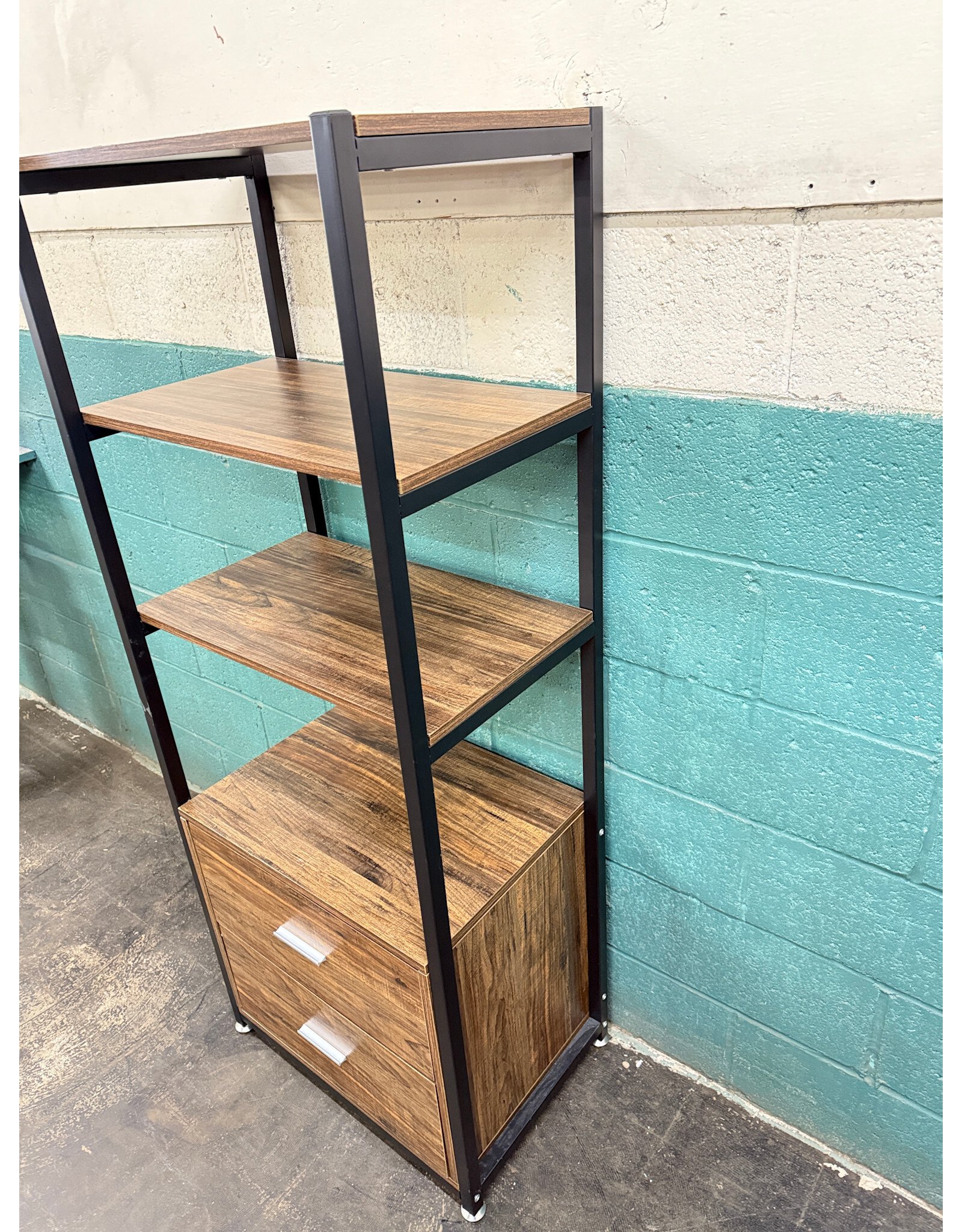 Modern Industrial 3-Self 2-Drawer Bookshelf