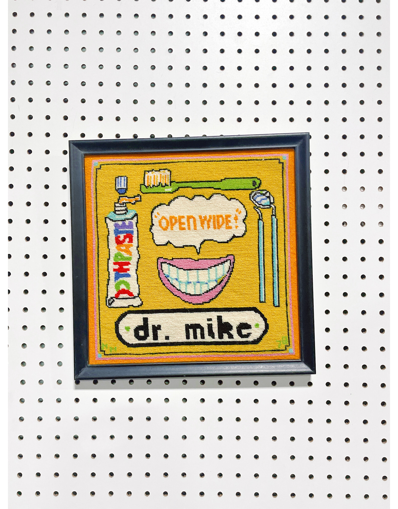 Open Wide Dr.Mike, Framed Needlepoint