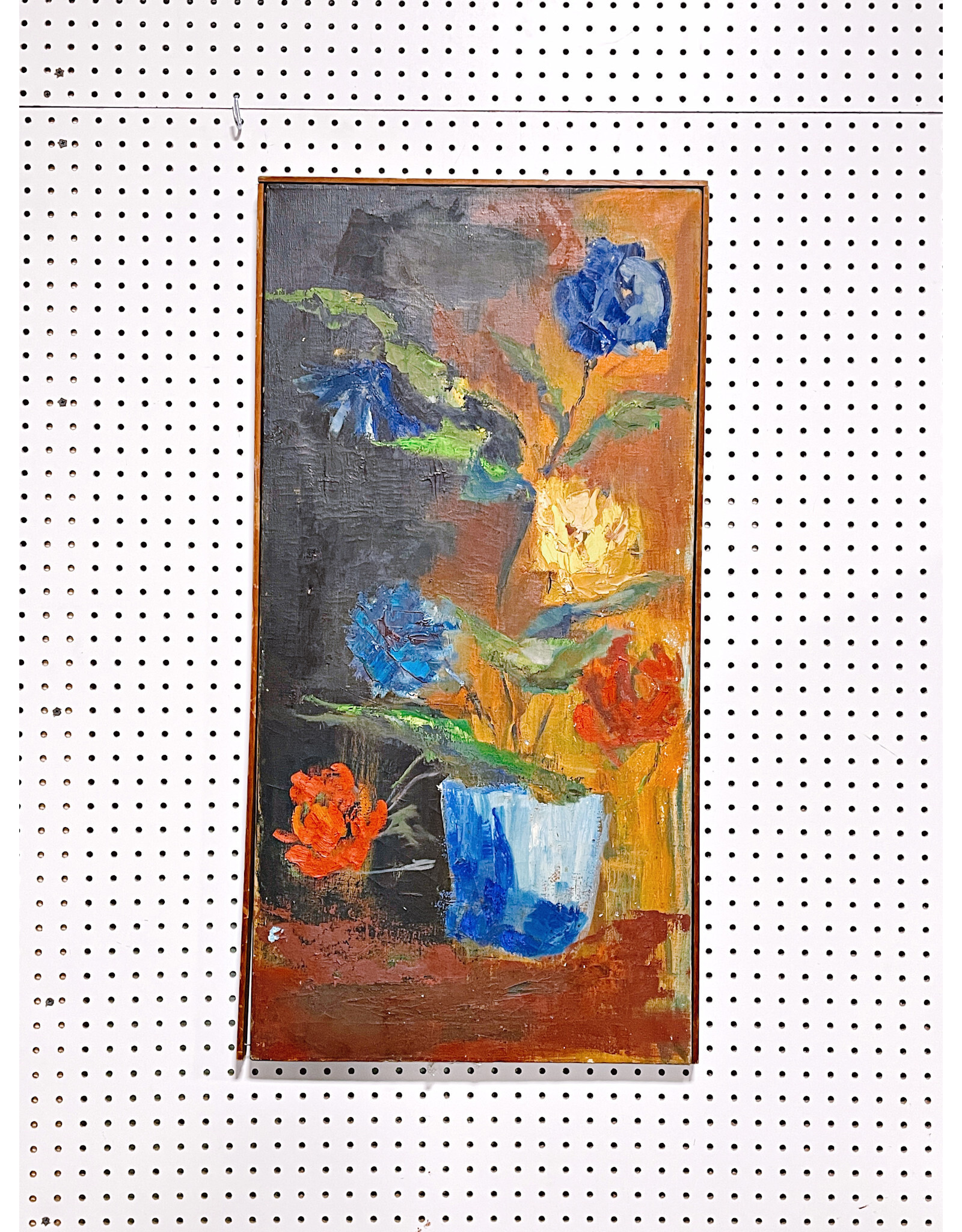 Flores Azules, Partially Framed Oil Painting