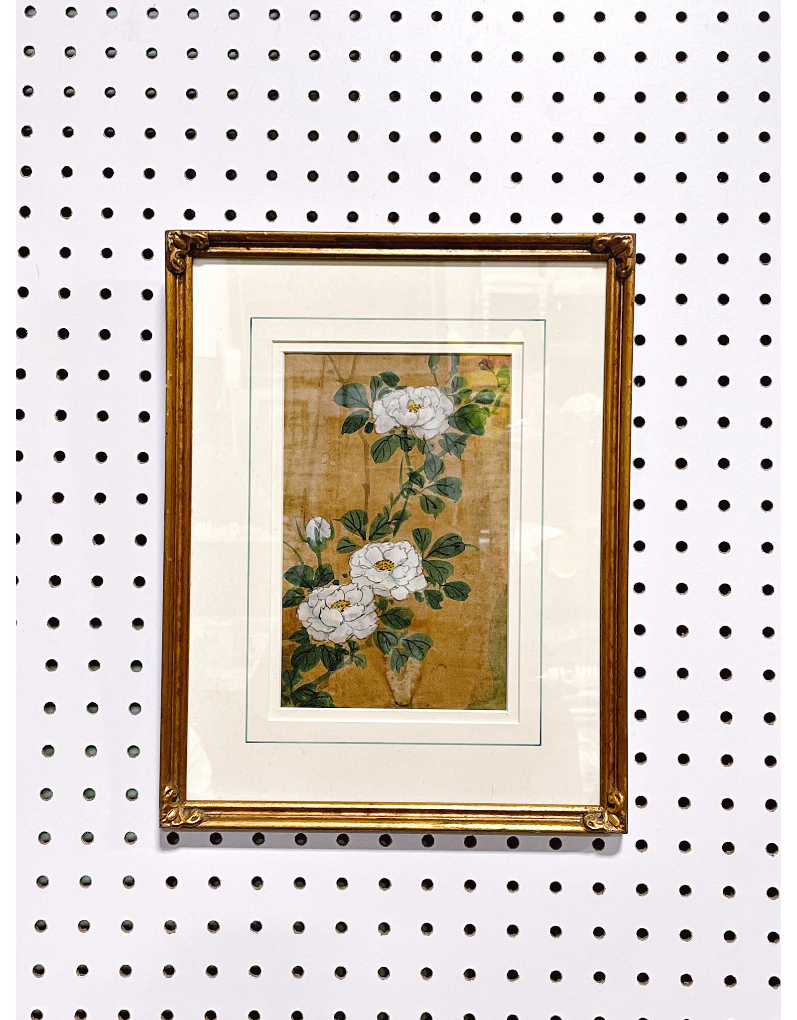 White Florals on Fabric, Framed Painting