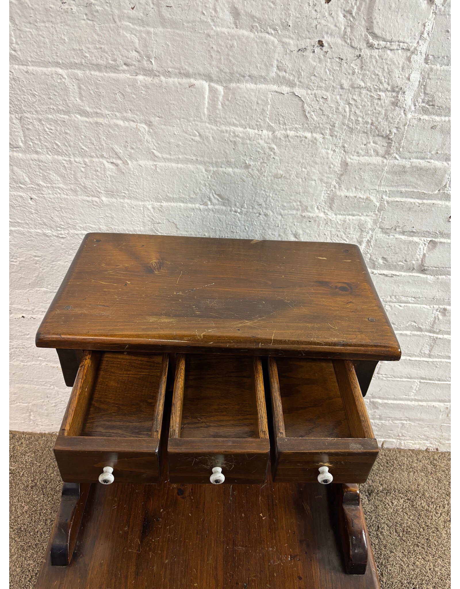 Ethan Allen Pine Old Tavern Two Drawer End Table