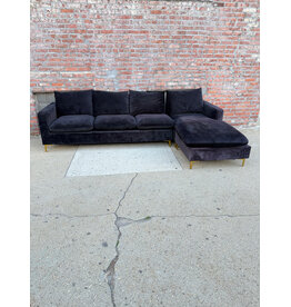 Naomi Modern Black Velvet Reversible 3-Piece Sectional Sofa, Meridian Furniture
