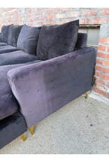 Naomi Modern Black Velvet Reversible 3-Piece Sectional Sofa, Meridian Furniture