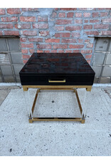 Cassandra Modern High Gloss Black, Acrylic & Gold End Table, 1-Drawer