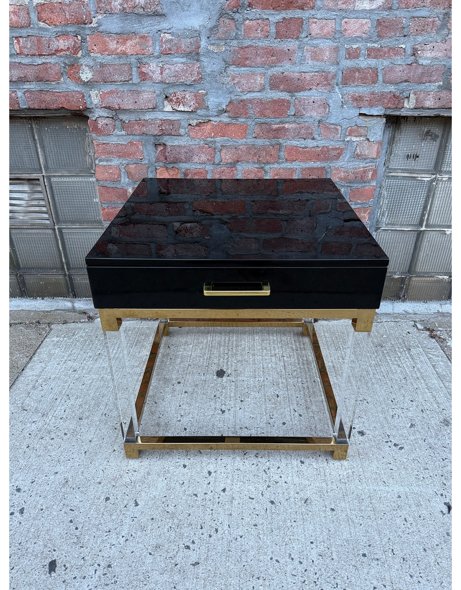 Cassandra Modern High Gloss Black, Acrylic & Gold End Table, 1-Drawer