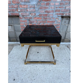 Cassandra Modern High Gloss Black, Acrylic & Gold End Table, 1-Drawer