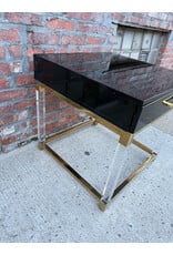 Cassandra Modern High Gloss Black, Acrylic & Gold End Table, 1-Drawer