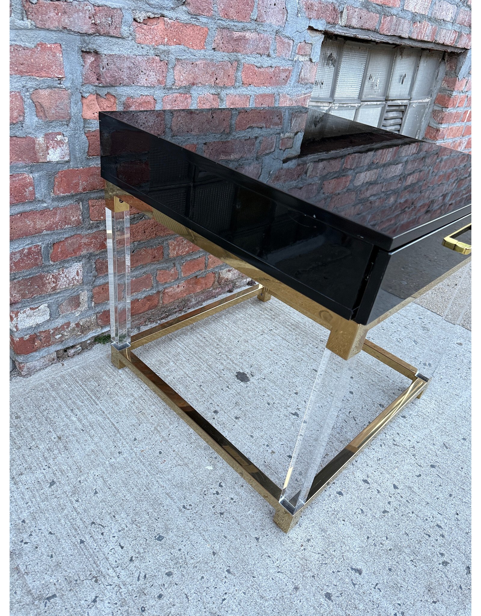 Cassandra Modern High Gloss Black, Acrylic & Gold End Table, 1-Drawer