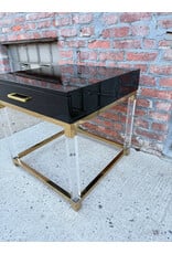 Cassandra Modern High Gloss Black, Acrylic & Gold End Table, 1-Drawer