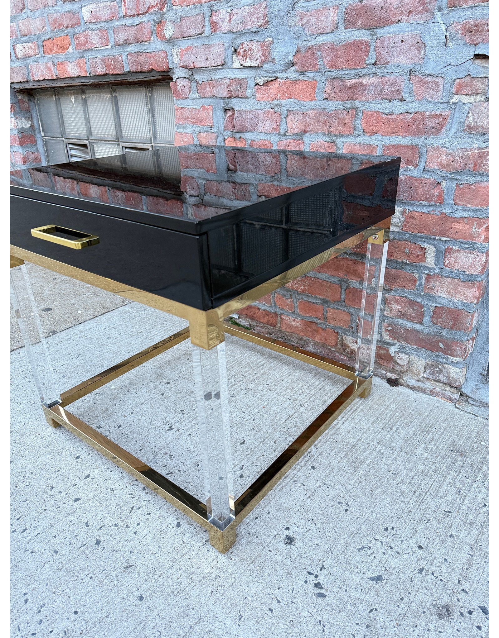 Cassandra Modern High Gloss Black, Acrylic & Gold End Table, 1-Drawer