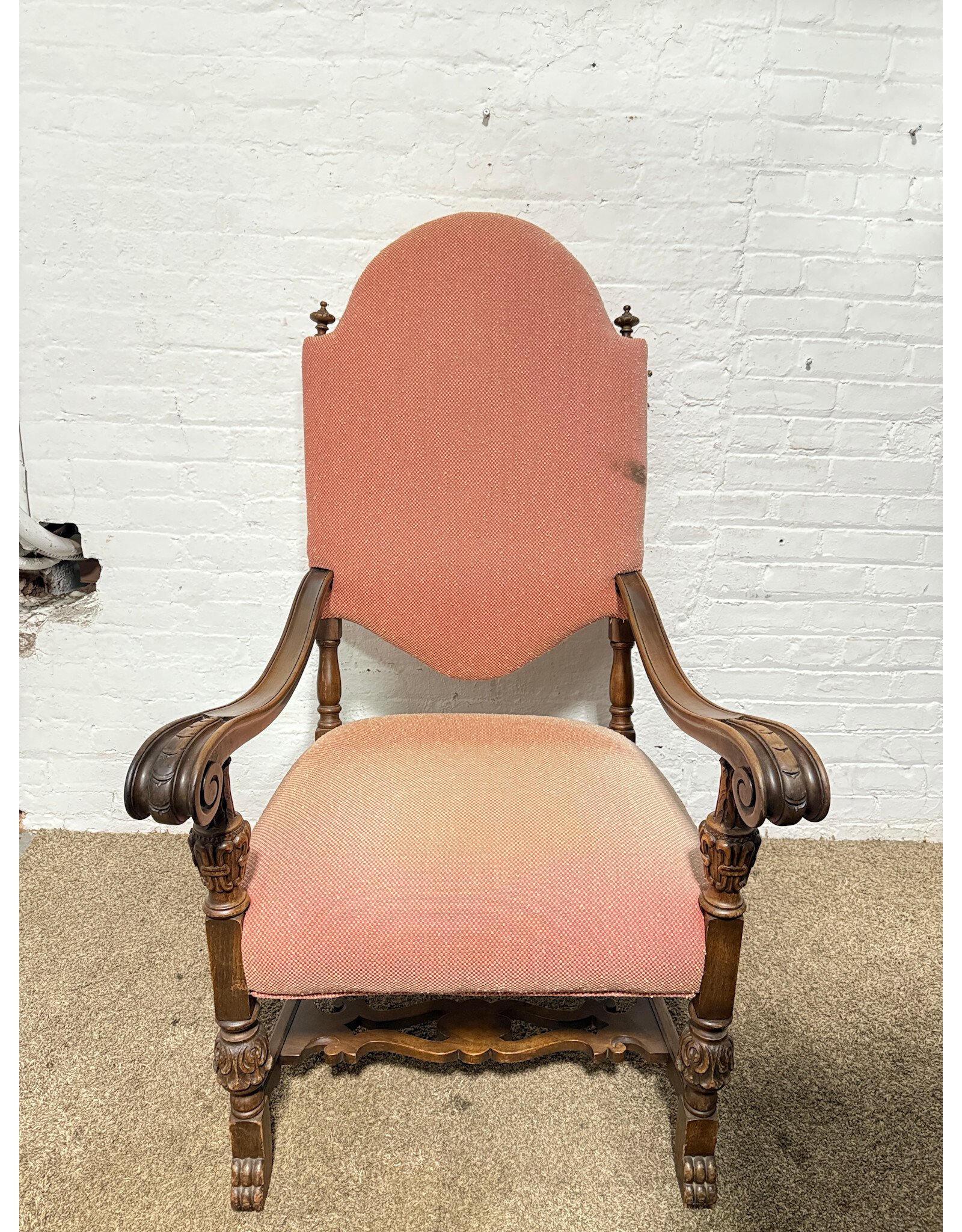 High Back Carved Lounge Chair in Peach Rose