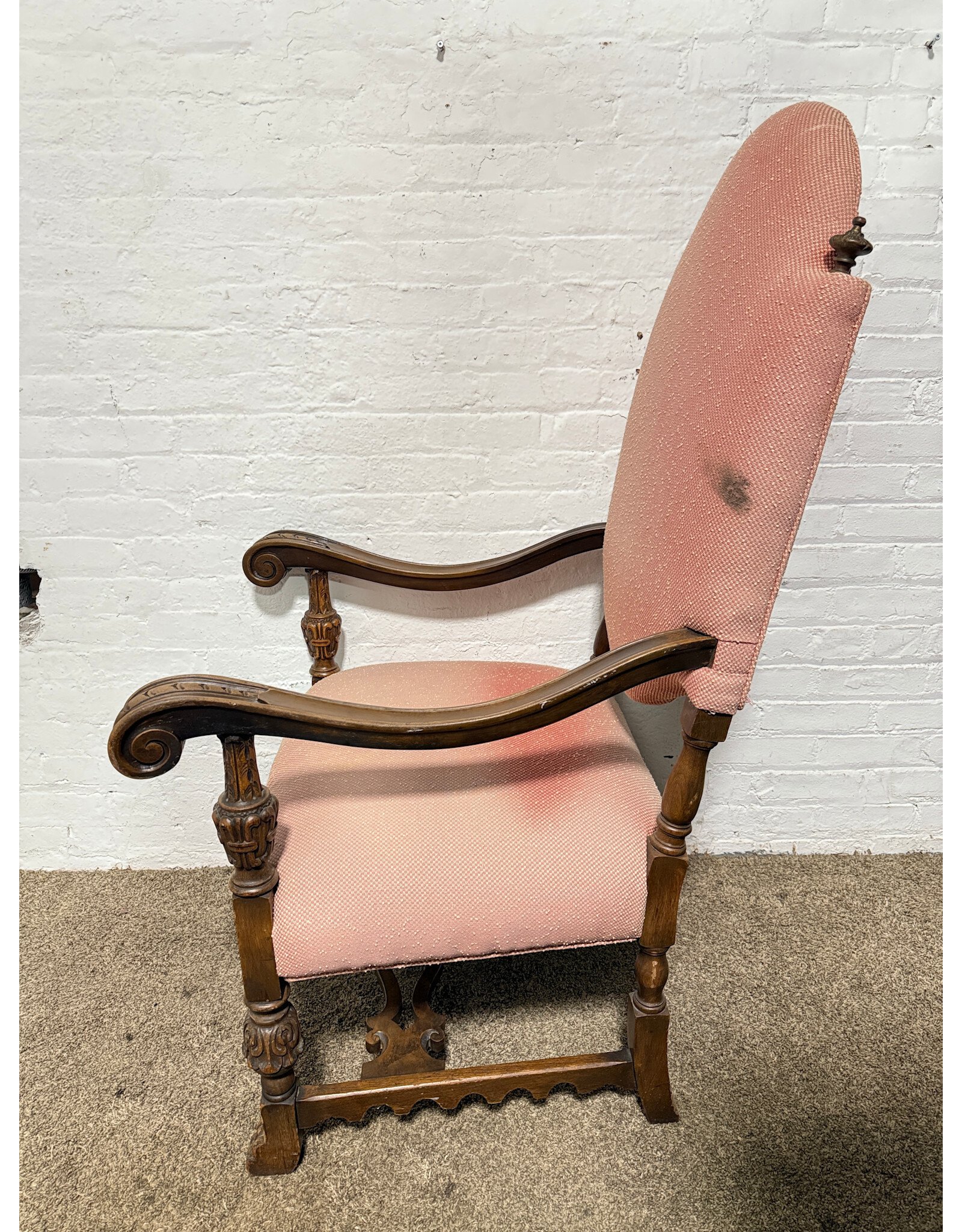 High Back Carved Lounge Chair in Peach Rose