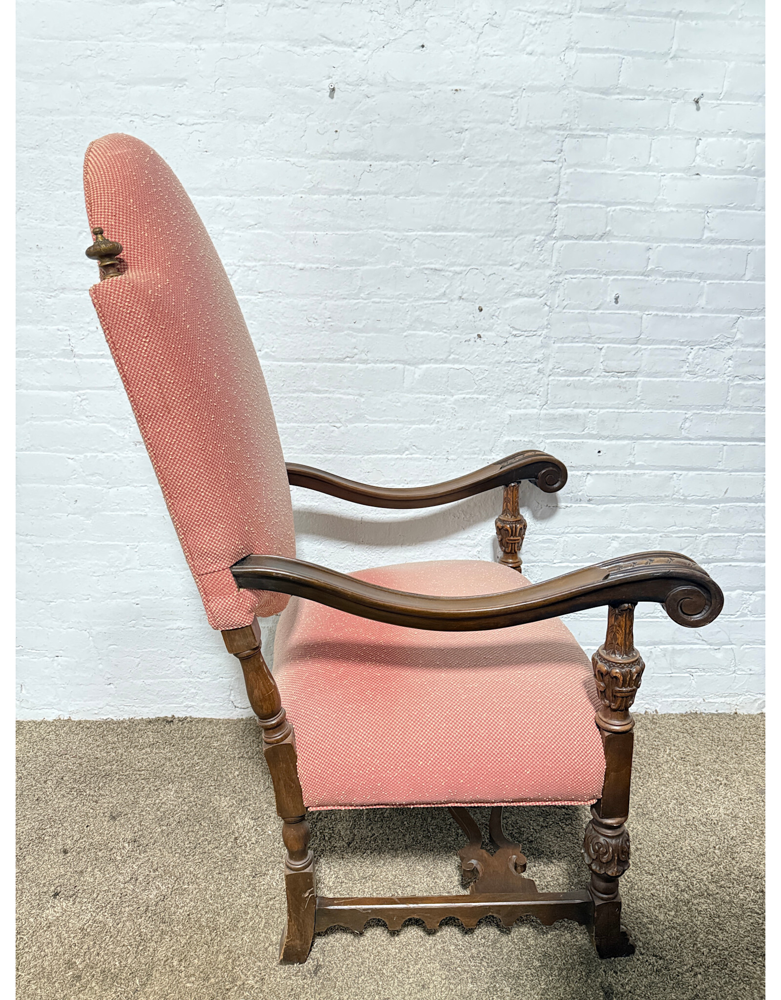 High Back Carved Lounge Chair in Peach Rose