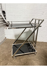 Abian Modern Metal & Black Glass Rectangular Bar Cart