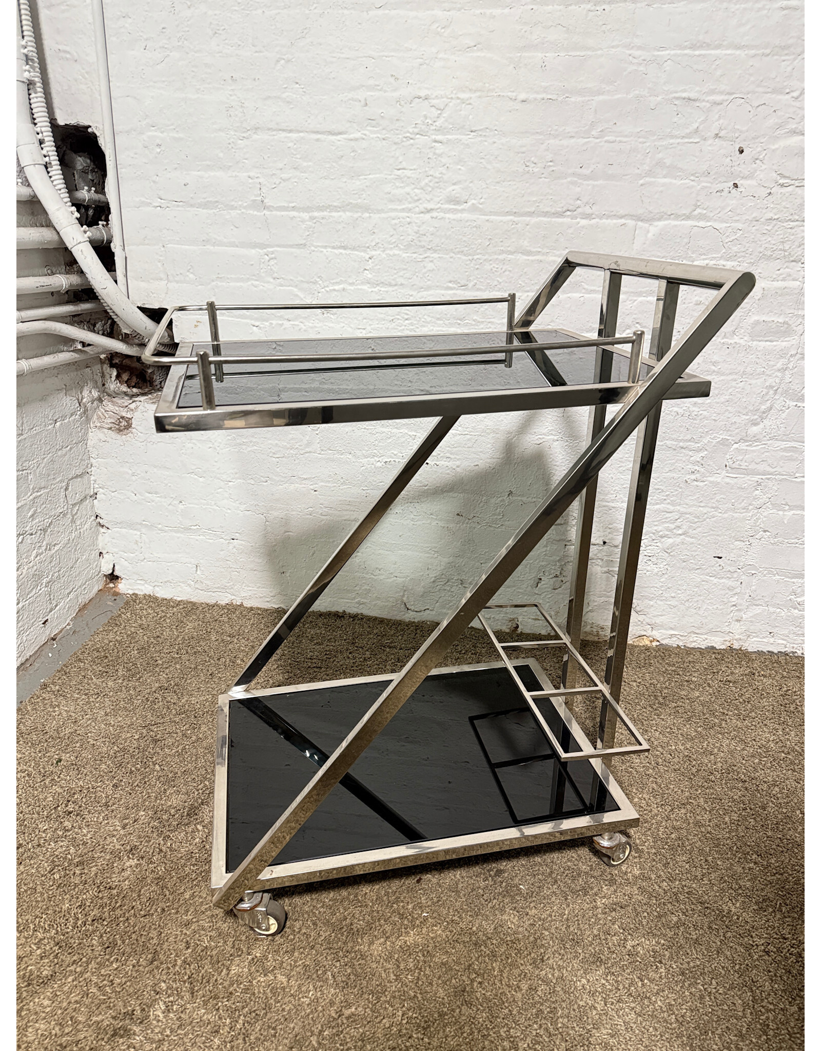 Abian Modern Metal & Black Glass Rectangular Bar Cart