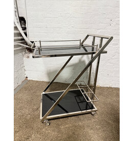 Abian Modern Metal & Black Glass Rectangular Bar Cart