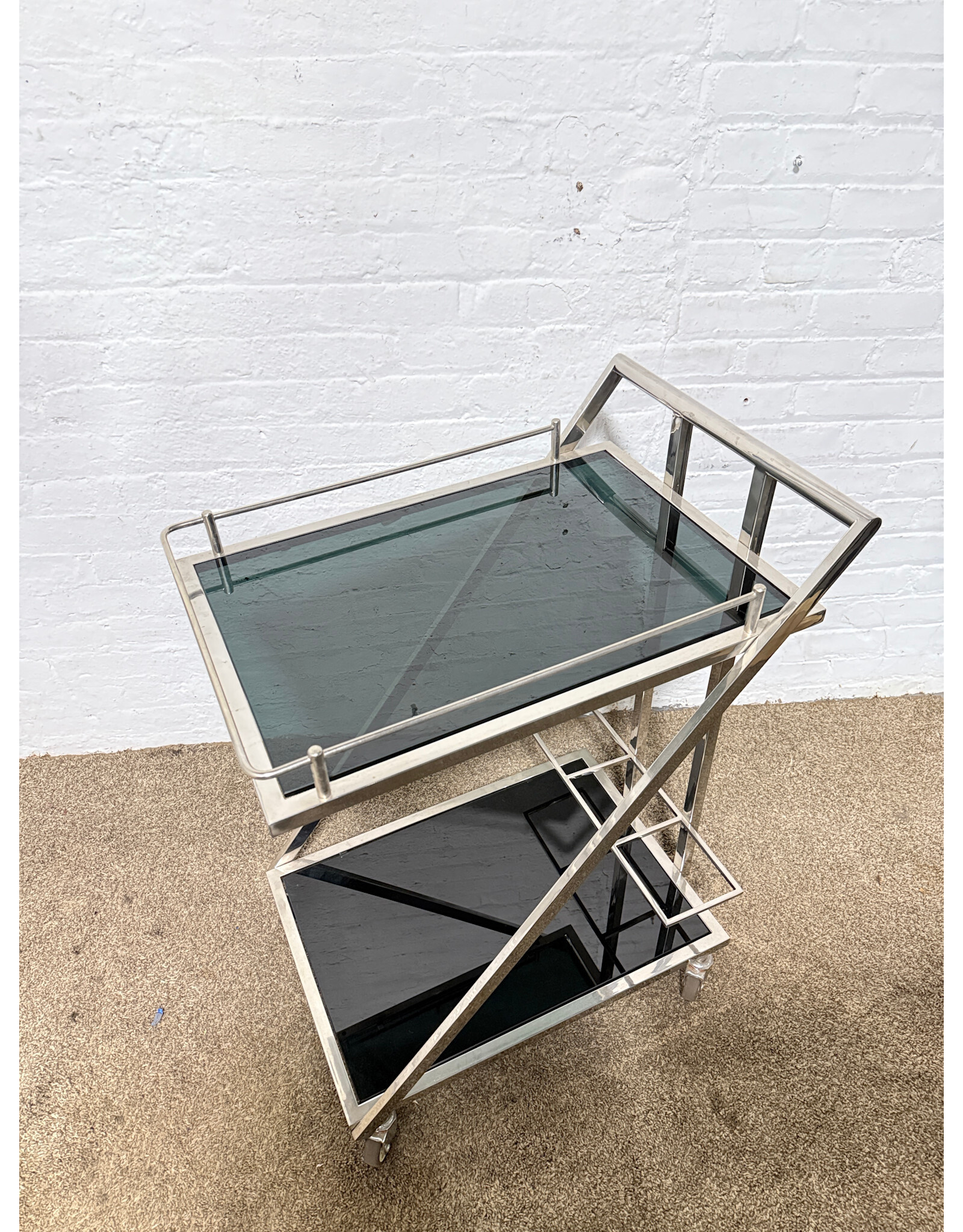 Abian Modern Metal & Black Glass Rectangular Bar Cart