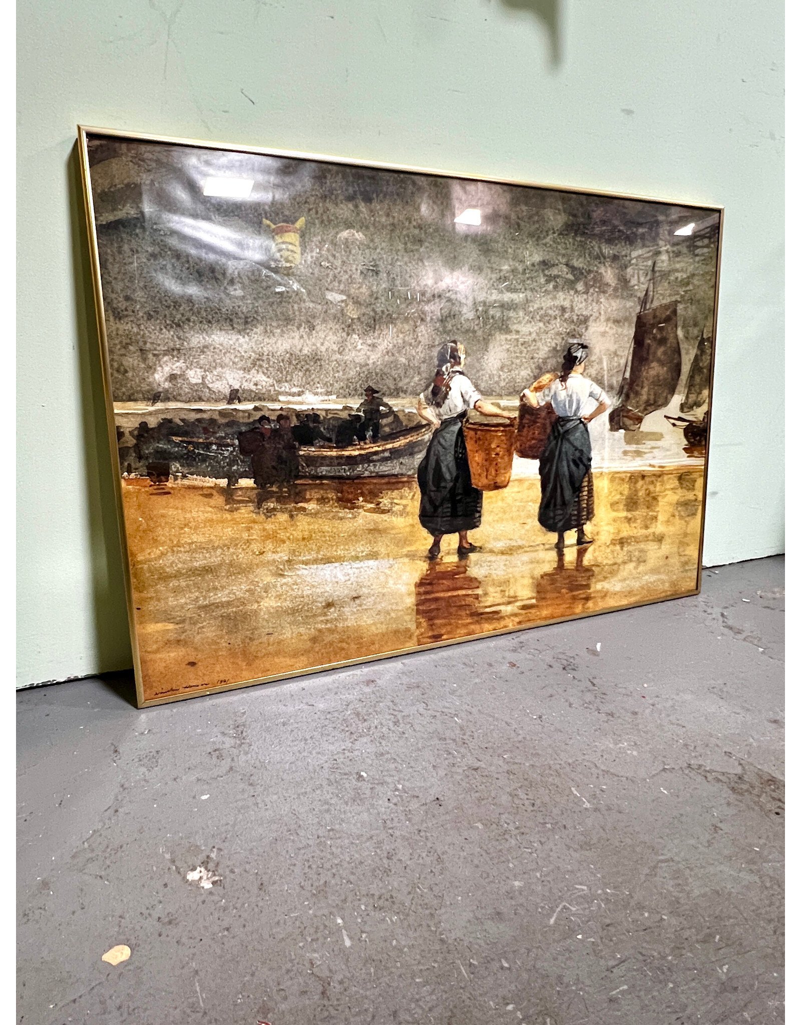 Fisher Girls on the Beach by Winslow Homer, framed poster