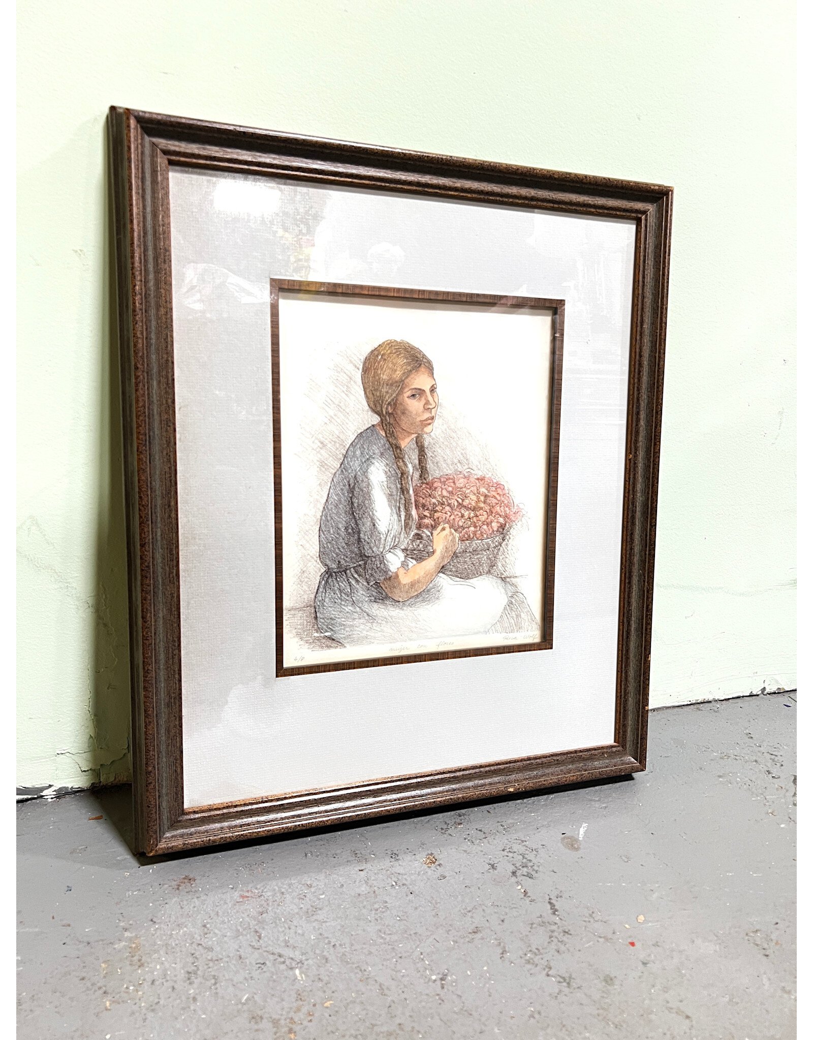 mujer con flores, framed print, 4/8, sgnd Rosa Wolf