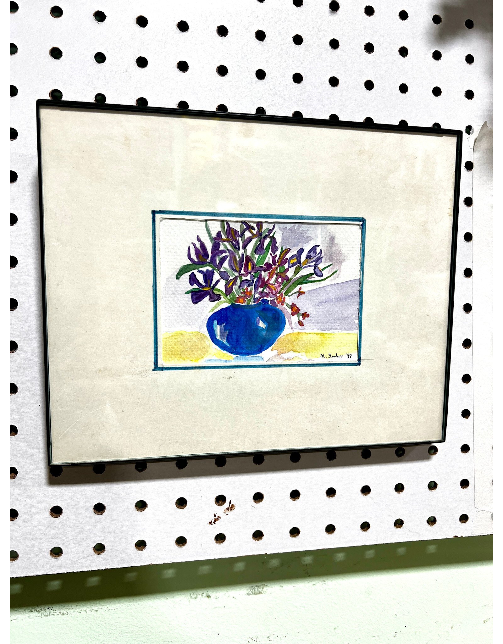 Lil Blue Vase, framed painting, sgnd M. FIsher